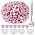 500 Pcs Wax Seal Kit - Pink Octagon Sealing Beads With 4 Tea Candles and 1 Melting Spoon for Crafts, Letters, Wine, Greeting Cards