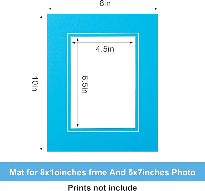 HOTUO 10 Pack 8x10 Mixed Colors Picture Mats, 4 Ply Thickness Frame Mattes for 5x7 Photo, Photo Mat with Core Bevel Cut, for Frames/Artwork/Print/Picture