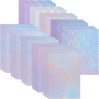 KEILEOHO 50 Sheets A4 Holographic Paper Sticker, 10 Patterns Styles Clear Waterproof Self Adhesive Film, 11.7 x 8.3 Inches Holographic Cardstock
