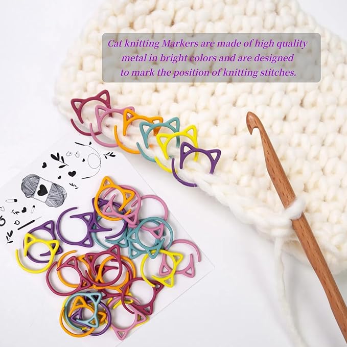 Fazanwey 30pcs Cat Stitch Markers with Storage Case, Metal Stitch Markers for Crocheting,Colorful Crochet Markers for Knitting Weaving Lovers