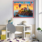 Disnesart Cross Stitch Stamped Full Embroidery Kits DIY 11CT Cotton Thread Printed DIY Needlepoint Kits Craft Needlework Set Cross-Stitch Stamped Sets-Seaside Lighthouse hot air Balloon 16x20 inch