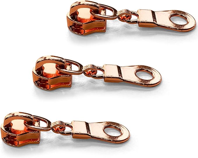 Sawoake 50PCS #5 Rose Gold Metal Handle for Nylon Coil Handle Charm for Purse Handbag Craft Sewing Luggage Bag Bulk