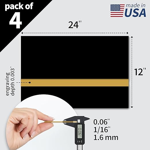Trotec TroLase | 12"x24"x1/16", 4 Pcs | Black/Gold | 2 Ply | Modified Acrylic | Laser Engraving Double Color Plastic Sheet | Engraving Blanks for Laser, Saw, Guillotine | Made in USA