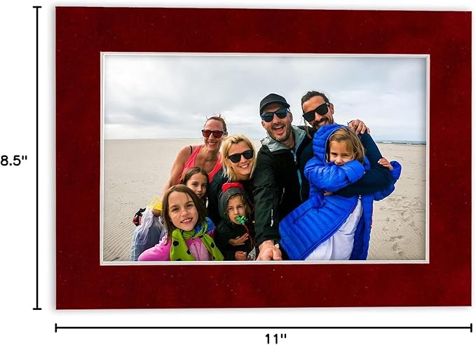8.5x11 Mat Bevel Cut for 7x9 Photos - Acid Free Bright Red Suede Precut Matboard With Backing Board and Crystal Clear, Self Seal Photo Mat Bag - For Pictures, Photos, Framing - 4-ply Thickness