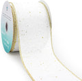 CT CRAFT LLC Whtie Burlap Fabric Confetti Glitter Wired Ribbon 2.5" x 10 Yards White Color for Christmas Home Wedding Decor Gift Wrapping Tree Topper Bow Wreath Bouquet DIY Crafts
