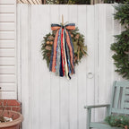Large Patriotic Star Ribbons Bow for Wreath, Red White Buffalo Plaid Fabric Ribbons Set Assorted Lace Ribbon 4th of July Clip-On Wreath Sash Ribbon Bundle for Patriotic Indoor Outdoor Decor