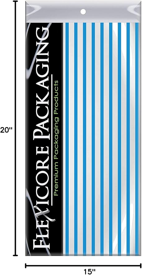 Flexicore Packaging Turquoise Blue Pin Stripe Print Gift Wrap Tissue Paper Size: 15 Inch X 20 Inch | Count: 10 Sheets | Color: Turquoise Pin Stripe