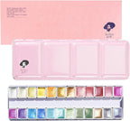 Paul Rubens Artist Watercolor Paints-Metallic Glitter Solid Colors-Pink Portable Metal Case with Palette-24 Color Set Sparkle Watercolor