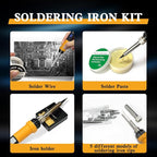 Soldering Iron Kit,80W LED Display Adjustable Temperature Soldering Iron Kit with Automatic Sleep Mode, Includes 5 Tips, Solder Wire, Stand, Flux - Professional Orange Welding Tool for Repair and DIY