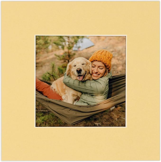 8.5x11 Mat Bevel Cut for 7x9 Photos - Acid Free Marzipan Beige Precut Matboard With Backing Board and Crystal Clear, Self Seal Photo Mat Bag - For Pictures, Photos, Framing - 4-ply Thickness