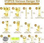372 PCS Picture Hanging Kit, Christmas Decorations Indoor Outside Picture Hangers, Heavy Duty Picture Frame Mirror Wall Hanging Hardware Hooks Kit with Nails Sawtooth for Hanging Picture