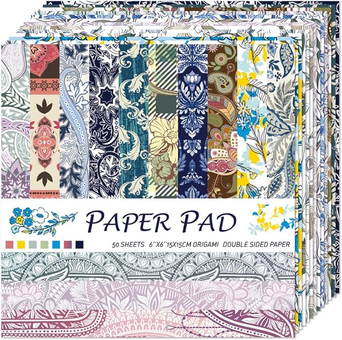 Square Origami Paper 6x6 Double Sided 50 Sheets 50 Colors 70GSM Origami Kit Japanese Chiyo Easy Fold Arts Crafts DIY Handwork Beginner Baroque