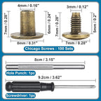 YORANYO 150 Sets 8MM Chicago Screws Leather Rivets for Fabric Chicago Binding Screws Buttons Metal Studs Rivets for Decorate and Repair Belts Bags Shoes Purse Dog Collar Leather Craft (Bronze)