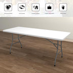 70.8" W X 29" D X 29" H - 6 ft Folding Table White Portable Heavy Duty Plastic Fold-in-Half Utility Foldable Table for Camp，Picnic & Party