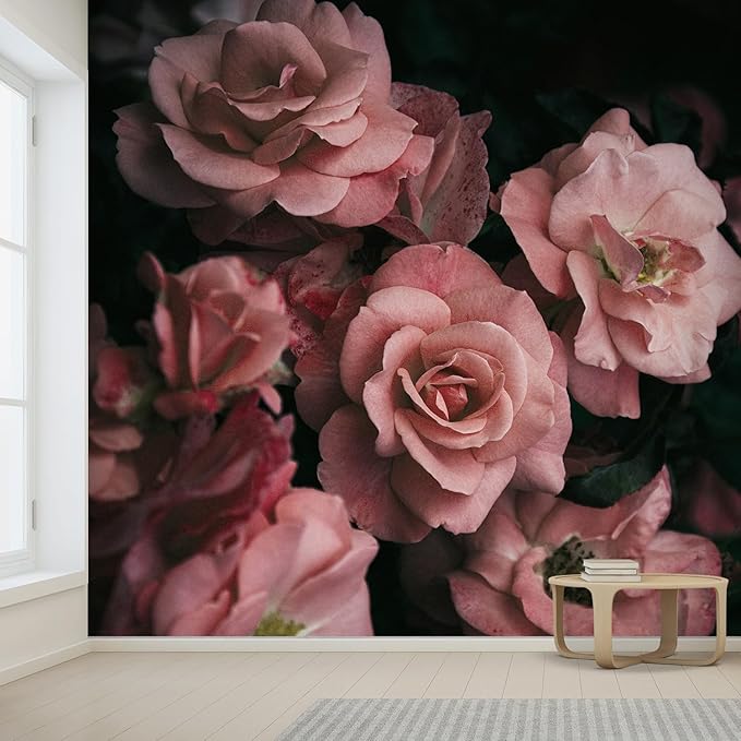 wall26 Wall Sticker/Wall Mural Dark Rose Flower Blossoms Nature Wilderness, Not Peel and Stick, Non-Woven Wallpaper Decorative for Bedroom, Living Room, Office - 99x96 inches