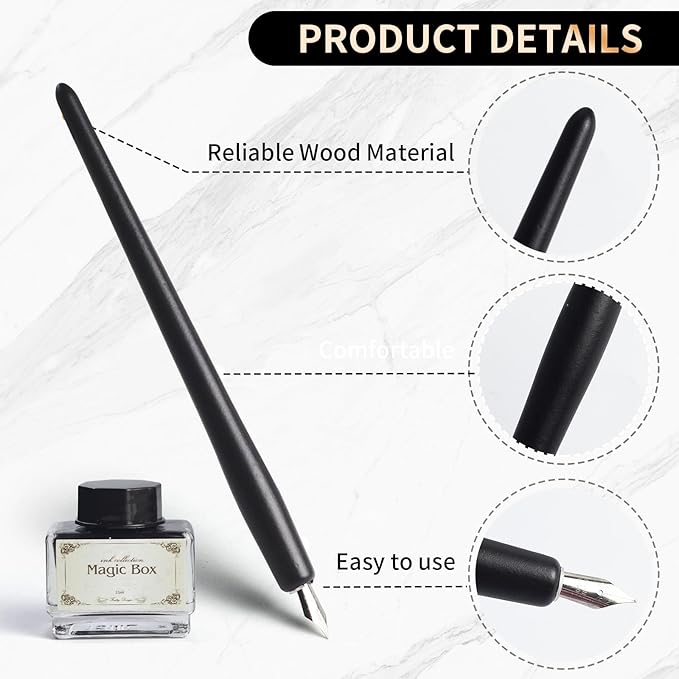FEATTY Dip Pen for Drawing with ink - Antique Wooden Calligraphy Kits for beginners with 6 Replaceable Nibs