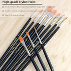 GOTIDEAL Paint Brush Set, 10 Pcs Round Pointed Tip, Small Nylon Hair Brushes for Acrylic, Oil and Gouache，Body, Face Nail Art and Rock Painting, Perfect for Kids & Adult