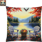Fanxvivy Stamped Cross Stitch Kits for Adults Beginners Pillow Needlepoint Kit with Embroidery Pattern Needlework Kit Prestamped Stitches Kit 11CT Cross Stitching-Drinking Tea by The Lake 18x18 inch