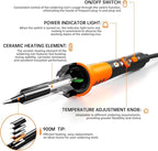 60W Adjustable Temperature Soldering Iron Kit - 9-in-1 With 5 Tips, Solder Wire Stand for Soldering and Repair
