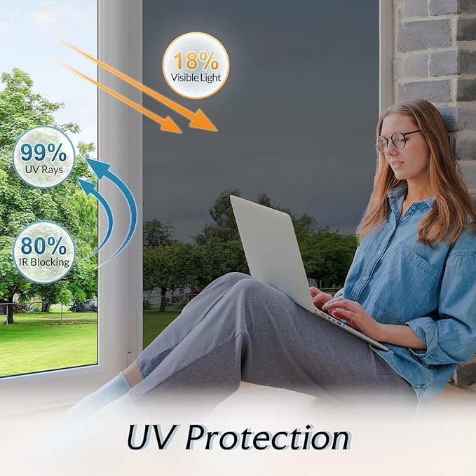 DOWELL One Way Window Privacy Film with 3 Tools Window Tint for Home Sun Blocking Heat Control Anti UV Reflective Mirror Covering See Out Not in for House and Office Black Silver 23.6" X 157.4"