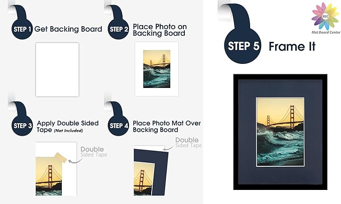 Mat Board Center, Pack of 10, 8x10 for 5x7 Dignity Blue Color Mats - Bevel Cut, Acid Free, 4-ply Thickness, White Core - for Pictures, Photos, Framing