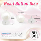 50 Sets Pearl Buttons No Sew Buttons for Clothes, 10mm Pearl Brooch Pins Reusable for Women, White Safety Pins for Dresses, Shirts, DIY Crafts, Fashion Decorative Accessories