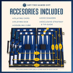 Get The Games Out Top Backgammon Set - Classic Board Game Case - Best Strategy & Tip Guide - Available in Small, Medium and Large Sizes (Blue, Large)