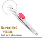 Beaditive High Precision Angled Tip Tweezers with Cushion Grip - 4.7" Craft Tweezers for Sewing, Beading & DIY Crafts - Non-Serrated Jewelry Tweezers with Fine Angled Tips - Stainless Steel (Fuchsia)