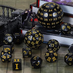 CiaraQ DND Polyhedral Dice Set (15pcs) D4-D100 Game Dice with Dice Bag for Dungeons and Dragons Role Playing Table Games (Black & Yellow)