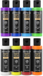 ARTEZA Acrylic Pouring Paint Set, 8 Rainbow Colors, 4 oz Bottles, High-Flow Paint, No Mixing Needed, Art Supplies for Canvas, Glass, Paper, Wood, Tile, and Stones