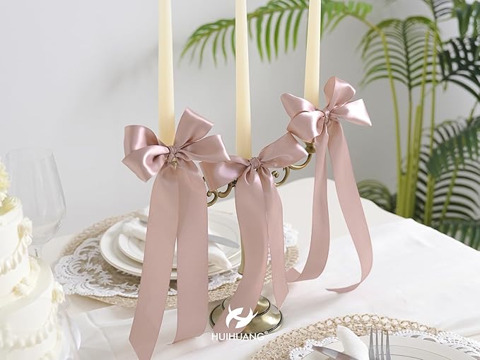 HUIHUANG Satin Ribbon 1-1/2 inch x 100 Yards Dusty Rose Double-Faced Satin Ribbon Dusty Pink Ribbons for Flower Bouquet, Gift Wrapping, Eternal Roses, DIY Crafts, Bridal Shower Wedding Decor
