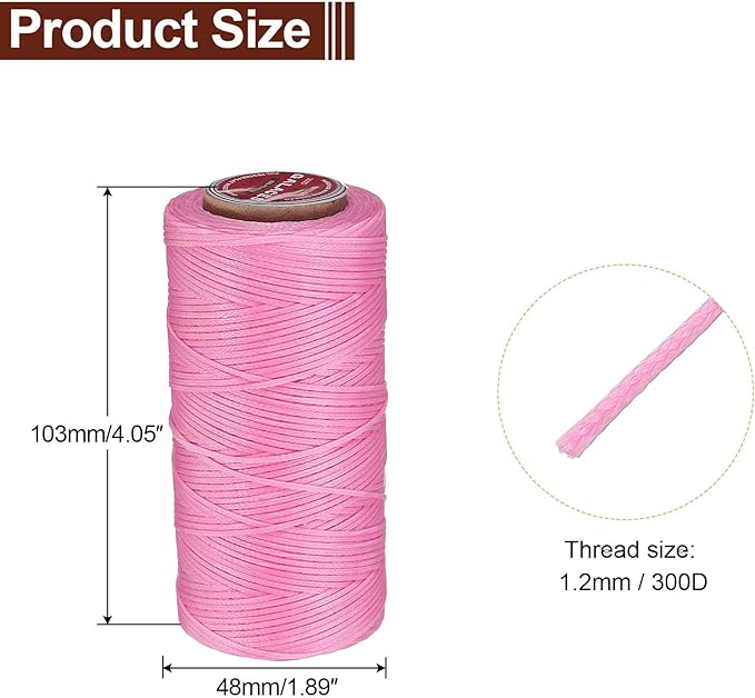 uxcell Flat Leather Sewing Waxed Thread, 140m / 153 Yards Polyester Wax String, 300D Wax Stitching Cord for Leather Crafts, Bookbinding, Bracelets Braided, Peach Pink
