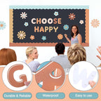 221 Pcs Bulletin Board Letters Round Alphabet Number Punctuation Symbol Combo Letter Cutouts Classroom Decoration for School Classroom Chalkboard Poster Board(Retro Boho)