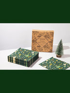 Premium Designer Paper Napkins, 3-Ply 6.5 x 6.5-inches Fold Disposable Decorative Winter Guest Christmas Holly Green Festive New Year Tree Party Lunch Dinner Napkin (50, Festive Green)