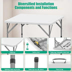 HLPB 34'' Square Folding Card Table, Fold-in-Half Portable Dining Table with Handle and Safety Lock, Foldable Plastic Dining Table Indoor Outdoor for Camping, Picnic and Party Event, White