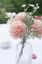 Floroom Artificial Dahlia Flowers 25pcs Real Looking Blush Foam Fake Roses with Stems for DIY Wedding Bouquets Pink Bridal Shower Centerpieces Floral Arrangements Party Tables Home Decoration