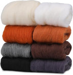 Wonvoc Needle Felting Wool 2.82 OZ (80 g), 8 Colors Wool Roving, Felting Wool Bulk, Wool Roving for Needle Felting, for DIY Craft Materials, White, Black, Brown