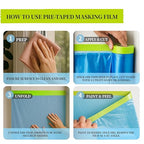 Pre-Taped Masking Film for Painting - 22" x 66' Masking Plastic with Automotive Tape and Drape for Covering Cars, Walls, Windows, Furniture, and More During Painting Projects （2 Rolls）