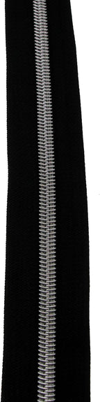 Leekayer #5 Silver Metallic Nylon Coil Zippers by The Yard Bulk 10 Yards Black Zipper Tape with 25pcs Silver Sliders for DIY Sewing Tailor Craft Bag(Black)