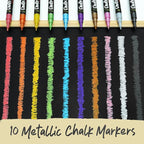 Chalkola Extra Fine Tip Metallic Chalk Markers (10 Pack, 1mm Point) - Liquid Chalk Pens for Chalkboard, Blackboard, Bistro Menu, Car Windows, Glass, Acrylic Board - Thin Erasable Wet Erase Paint Ink