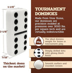 Alex Cramer Le Club' Luxury Domino Set with Handcrafted Walnut Case and Cribbage/Counter Top - Tournament Quality 28 Indestructible (Double 6 Domino Set with Brass Plate)