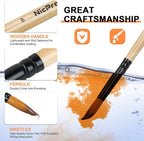 Nicpro 36pcs Paint Brush Set, Professional Paintbrushes with Palette Knife and Cloth Roll, Suitable for Acrylic Painting, Oil, Watercolor, Gouache, Art Supplies for Artists & Beginners (Wooden Color)