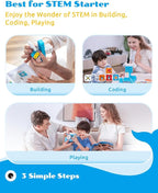 WhalesBot A1 Coding Toy for Kids, Building Block Robot, Fun STEM Toy with Magnetic Controller and Sensor Blocks, Screen-Free Coding with 3 Guide Books for Kids 3-6
