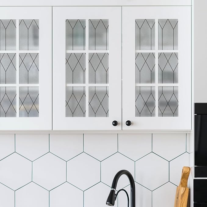 rabbitgoo Window Privacy Film for Glass Windows, Frosted Glass Cling with Decorative Moroccan Lattice, Removable Heat Control Sun Blocking Door Covering Sticker for Home Bathroom, 11.8 x 78.7 inches