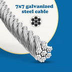 3/16 Galvanized Wire Rope, 100ft Galvanized Steel Cable 3/16 Inch, 7X7 Strands Core Aircraft Cable with 3/16 Rope Clamps, Thimbles, for Anchored Shed, Clothesline, Lights Hanging, Yard Zipline