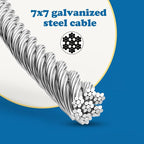 Galvanized Steel Wire Rope Cable, 1/8” Galvanized Steel Cable with Rope Clamp and Thimble, 7X7 Strand Core Aircraft Cable Used for Anchored Shed, Fencing, Sunshade, Clothesline (50ft)