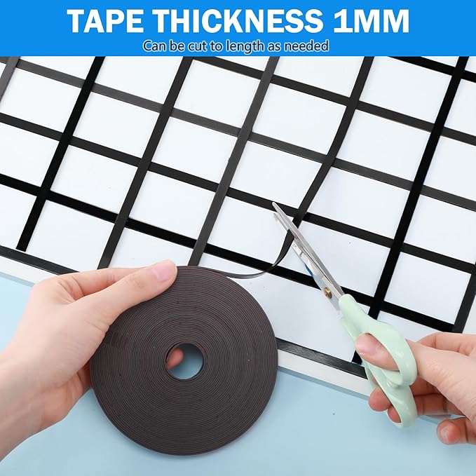 Magnetic Tape Roll Thin Strips, 0.39 Inch x 66 Feet Magnetic Board Dividers Whiteboard Graphic Decorative Tape Marking Line for Classroom Office Art Accessories(Black)