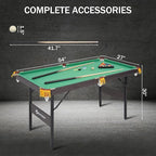 54" Portable Pool Table - Billiard Table for Kids & Adults with 2 Cues, Triangle Rack, Chalk & Brush - Compact Wooden Game Table for Home, Game Room, Indoor & Outdoor