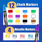 Window Chalk Markers for Cars Glass Washable, 16 Colors Jumbo Liquid Chalk Marker Pens with 10mm 3 in 1 Nib Wide Tips, Big Chalkboard Markers Car Window Paint Pens for Auto, Bistro, Mirror, Poster