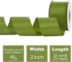 HUIHUANG Olive Green Ribbon 2 inch Wide Double Faced Satin Ribbon Green Ribbon for Gift Wrapping, Bows Making, Flower Bouquet, DIY Crafts, Bridal Shower, Holiday Party Decor -25 Yards/Roll